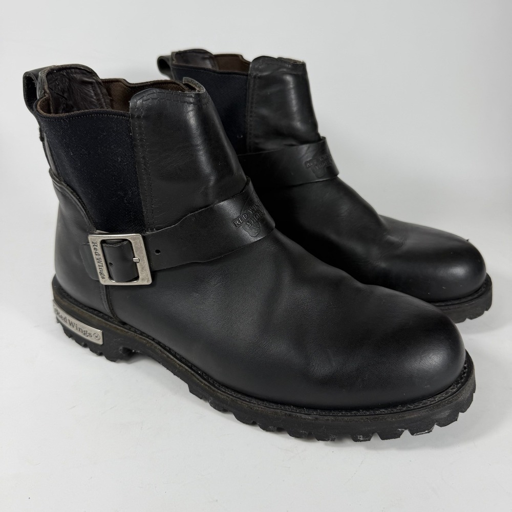Red Wing 977 Pull On Boots Men's 10.5 Black Leather Vibram USA Biker Motorcycle